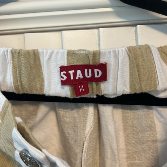 Staud Zuma Cabana Stripe Fringe Hem Beige White Cotton & Linen Pants Size 14 - Picture 6 of 9